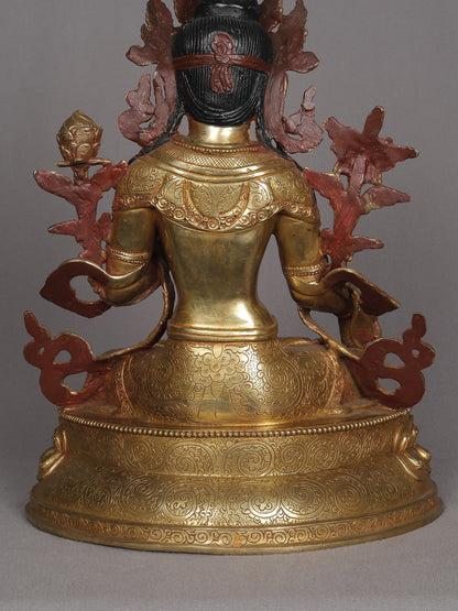 13" Buddhist Deity White Tara Copper Sculpture | Statue From Nepal | Decorative Copper Idol | Copper Statue For Temple