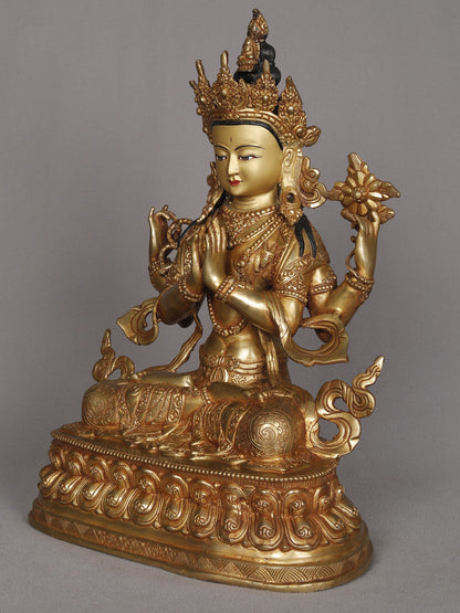 13" Buddhist Deity Kharchari Copper Sculpture | Statue From Nepal | Decorative Copper Idol | Copper Statue For Temple