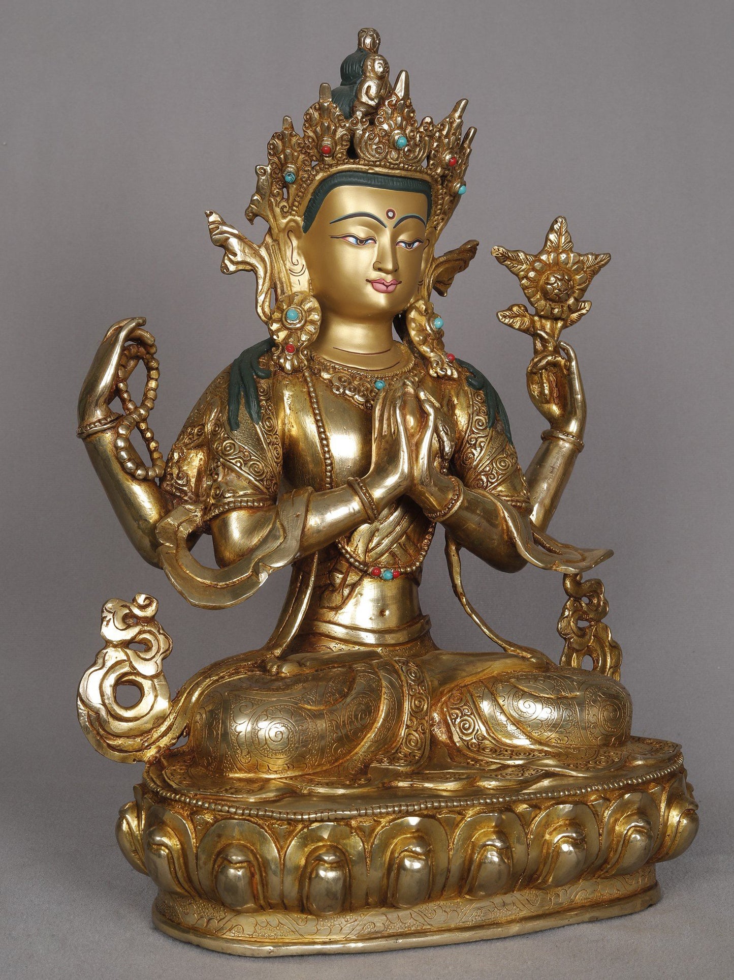 13" Aparmita Copper Sculpture | Amitayus Statue From Nepal | Decorative Copper Idol | Copper Statue For Temple