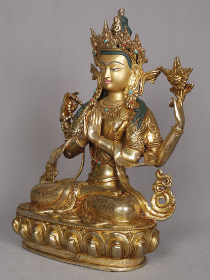 13" Aparmita Copper Sculpture | Amitayus Statue From Nepal | Decorative Copper Idol | Copper Statue For Temple