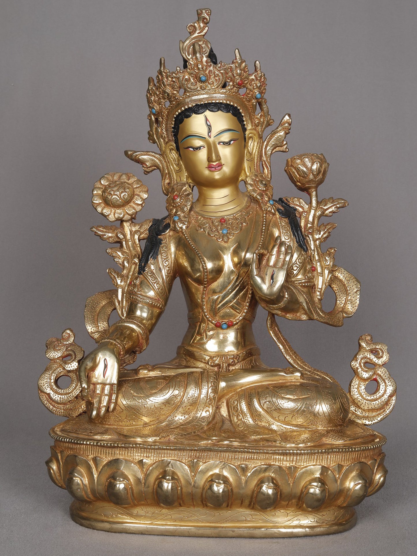 13" Seated White Tara Copper Sculpture | Statue From Nepal | Decorative Copper Idol | Copper Statue For Temple