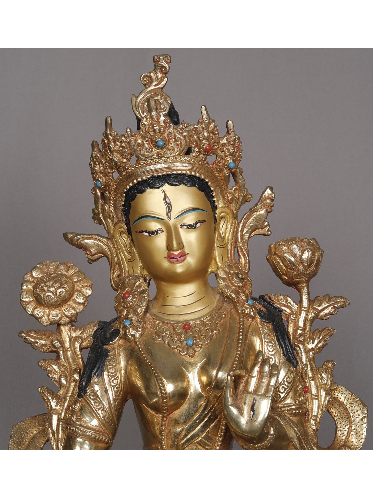 13" Seated White Tara Copper Sculpture | Statue From Nepal | Decorative Copper Idol | Copper Statue For Temple