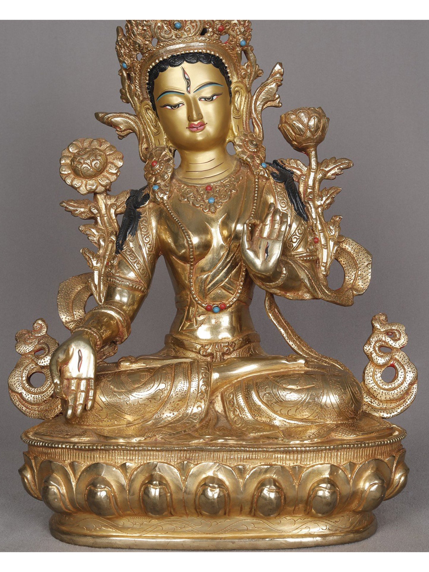 13" Seated White Tara Copper Sculpture | Statue From Nepal | Decorative Copper Idol | Copper Statue For Temple