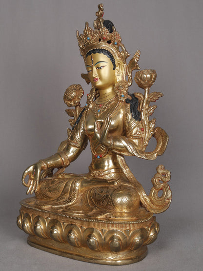 13" Seated White Tara Copper Sculpture | Statue From Nepal | Decorative Copper Idol | Copper Statue For Temple