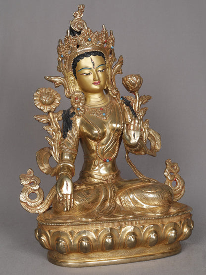 13" Seated White Tara Copper Sculpture | Statue From Nepal | Decorative Copper Idol | Copper Statue For Temple