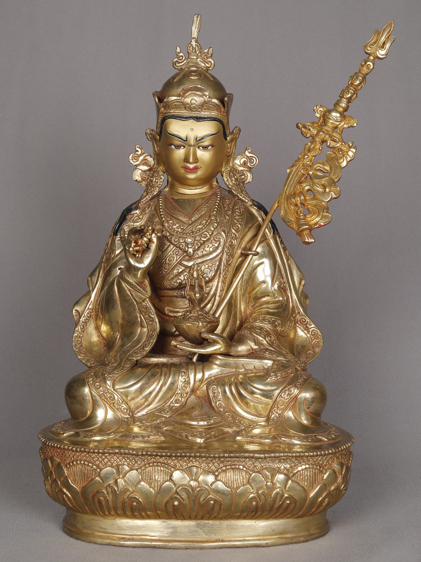 15" Seated Guru Padmasambhava Copper Sculpture | Statue From Nepal | Decorative Copper Idol | Copper Statue For Temple