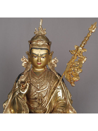 15" Seated Guru Padmasambhava Copper Sculpture | Statue From Nepal | Decorative Copper Idol | Copper Statue For Temple