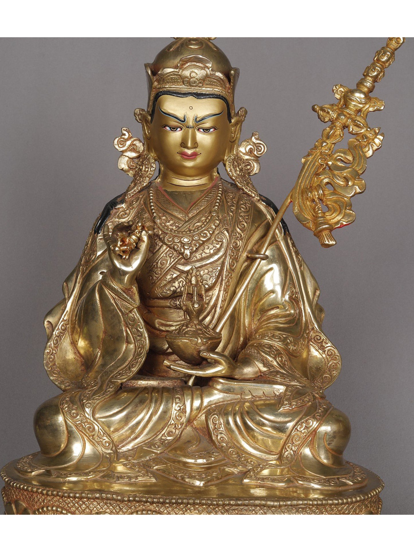 15" Seated Guru Padmasambhava Copper Sculpture | Statue From Nepal | Decorative Copper Idol | Copper Statue For Temple