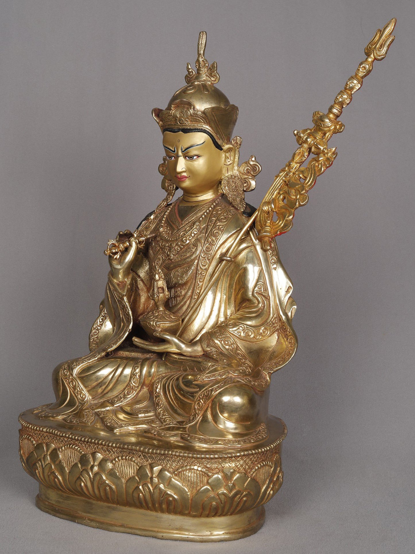 15" Seated Guru Padmasambhava Copper Sculpture | Statue From Nepal | Decorative Copper Idol | Copper Statue For Temple