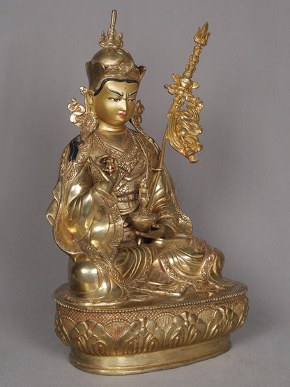 15" Seated Guru Padmasambhava Copper Sculpture | Statue From Nepal | Decorative Copper Idol | Copper Statue For Temple