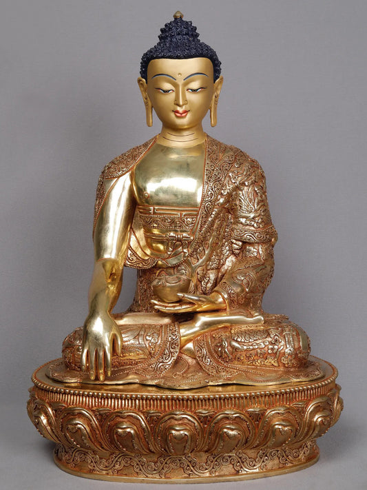 Lord Shakyamuni Buddha From Nepal | Handmade Copper With Gold statue