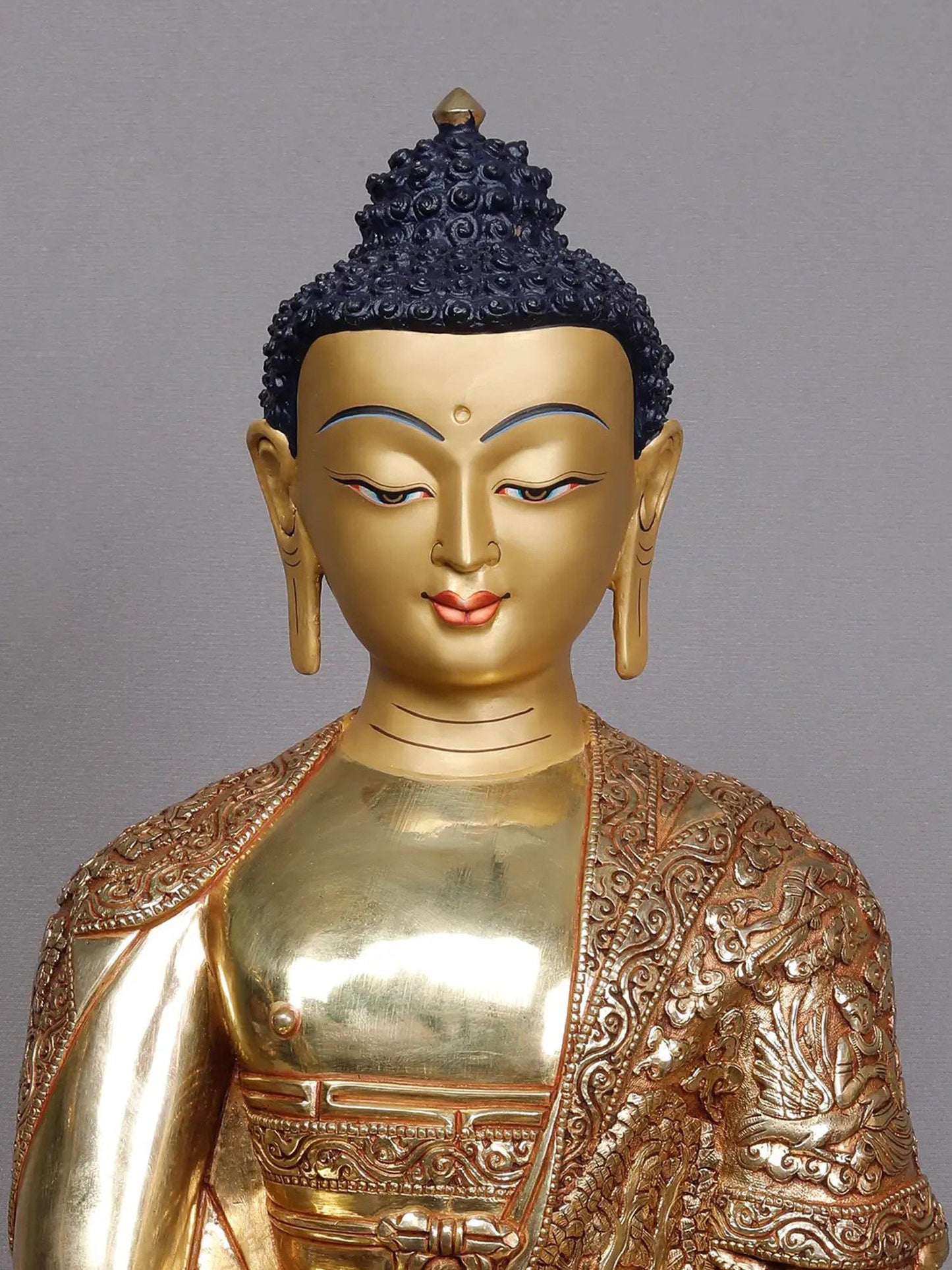 Lord Shakyamuni Buddha From Nepal | Handmade Copper With Gold statue