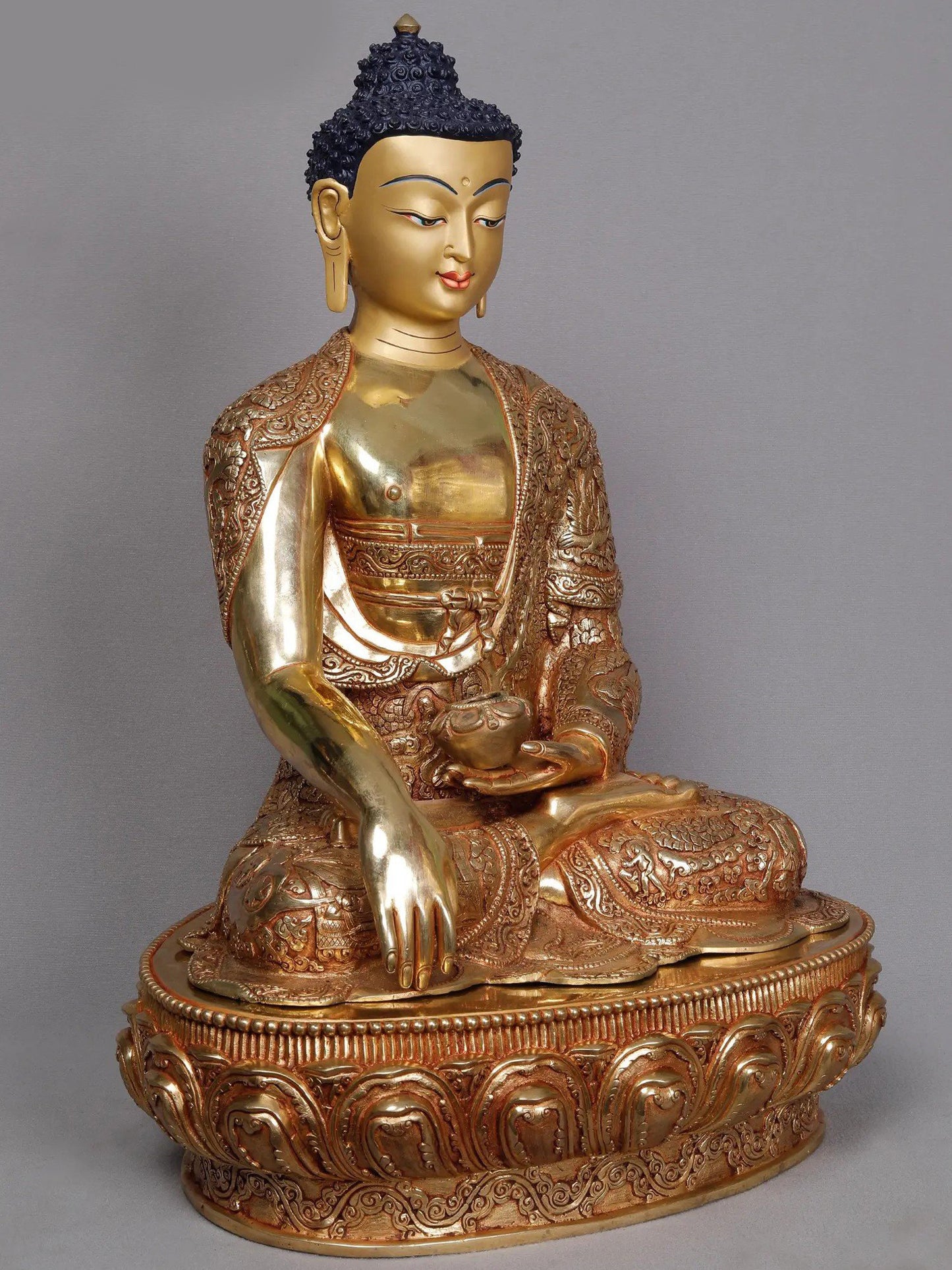 Lord Shakyamuni Buddha From Nepal | Handmade Copper With Gold statue