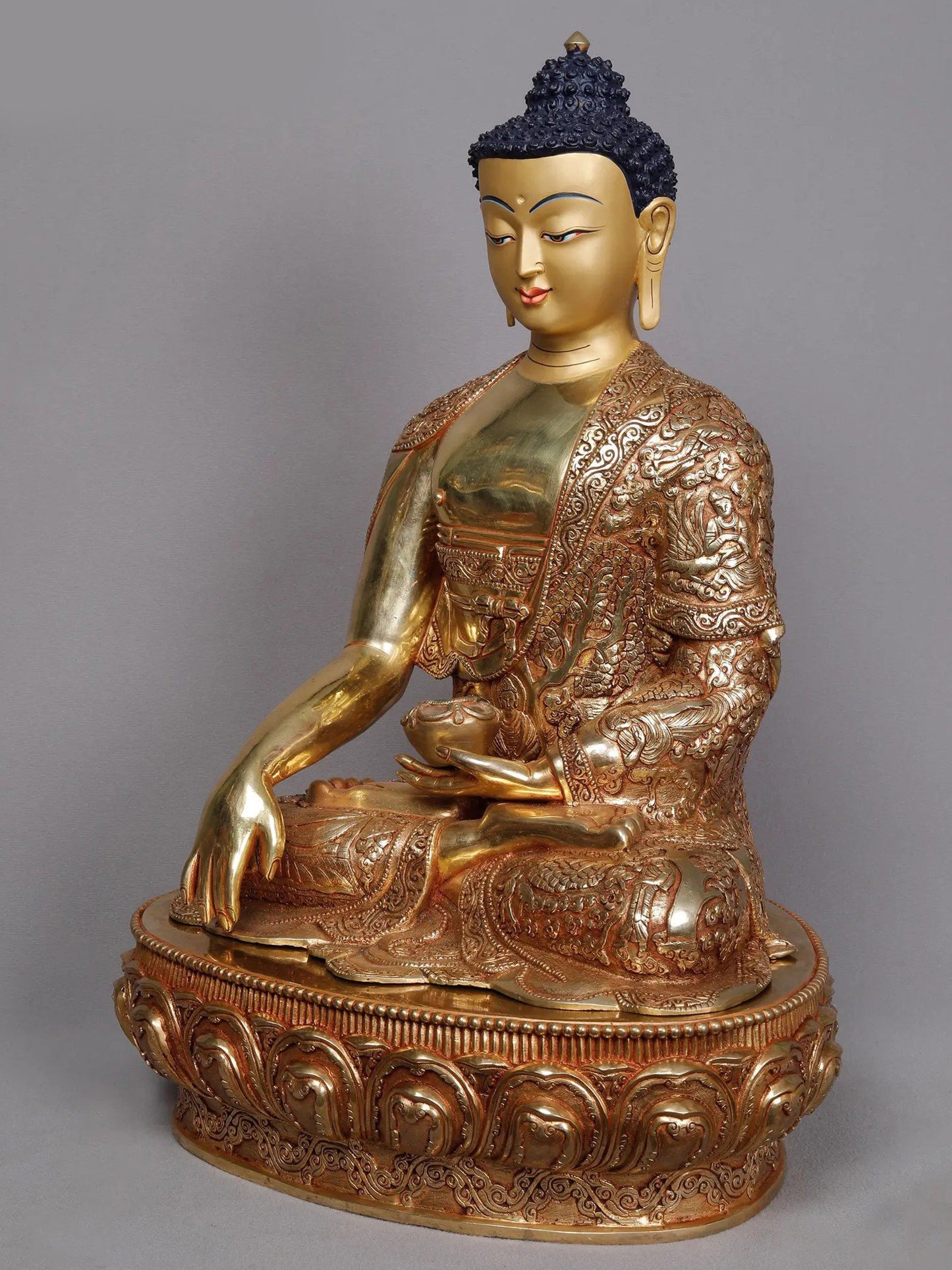 Lord Shakyamuni Buddha From Nepal | Handmade Copper With Gold statue