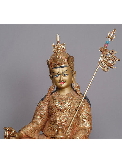 Superfine Guru Padmasambhava Seated From Nepal | Handmade Copper With Gold Statue