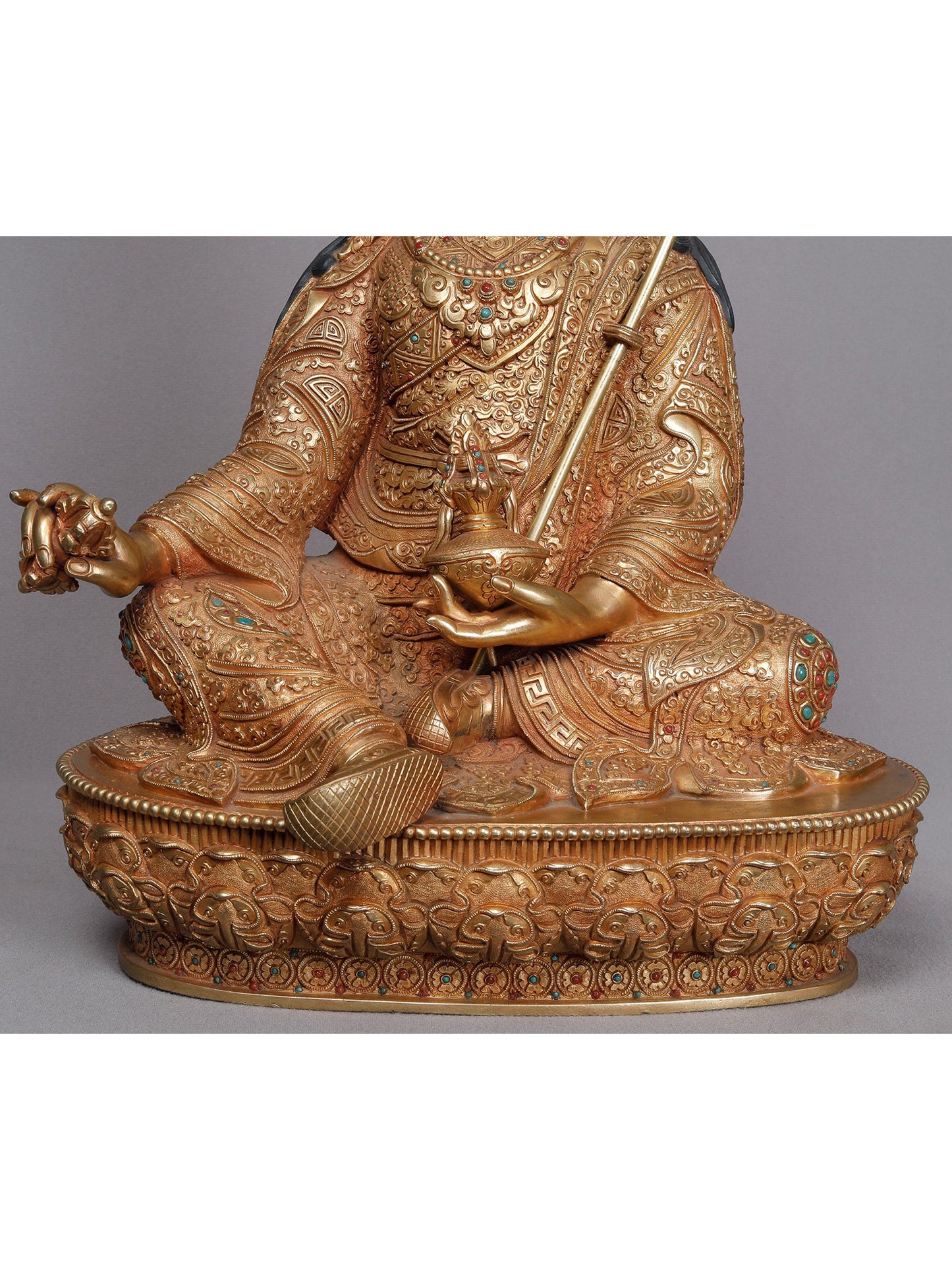 Superfine Guru Padmasambhava Seated From Nepal | Handmade Copper With Gold Statue