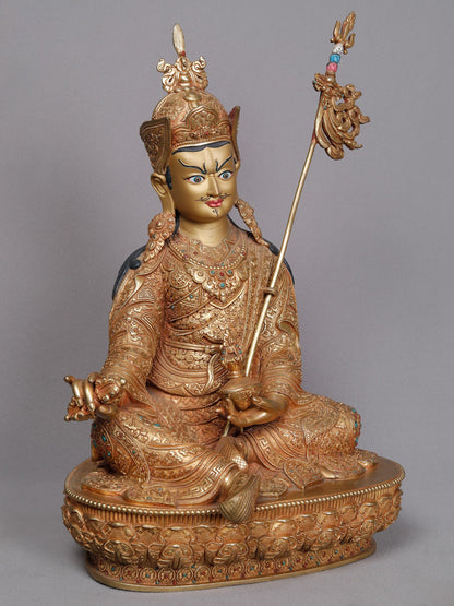 Superfine Guru Padmasambhava Seated From Nepal | Handmade Copper With Gold Statue