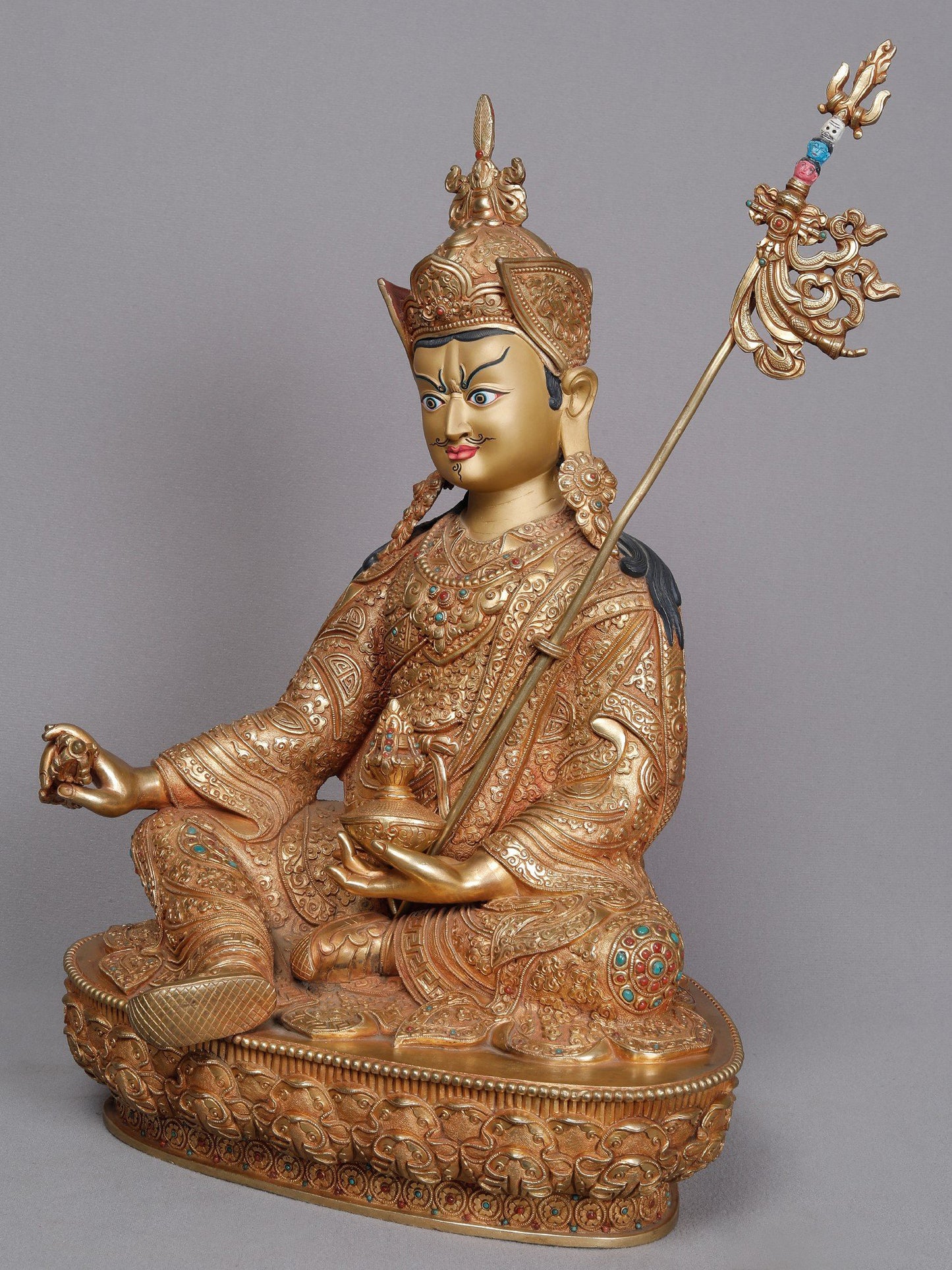 Superfine Guru Padmasambhava Seated From Nepal | Handmade Copper With Gold Statue