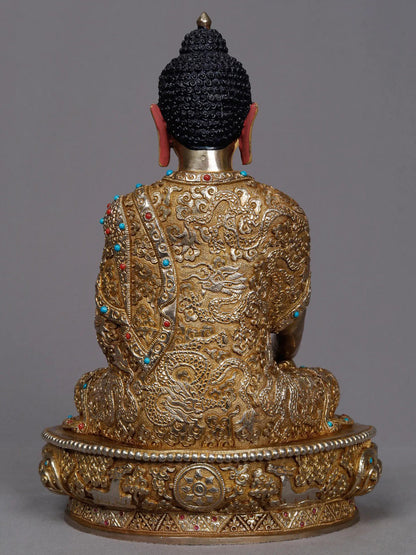 9" Buddhist Deity Shakyamuni Buddha Copper Idol | Nepalese Copper Statue