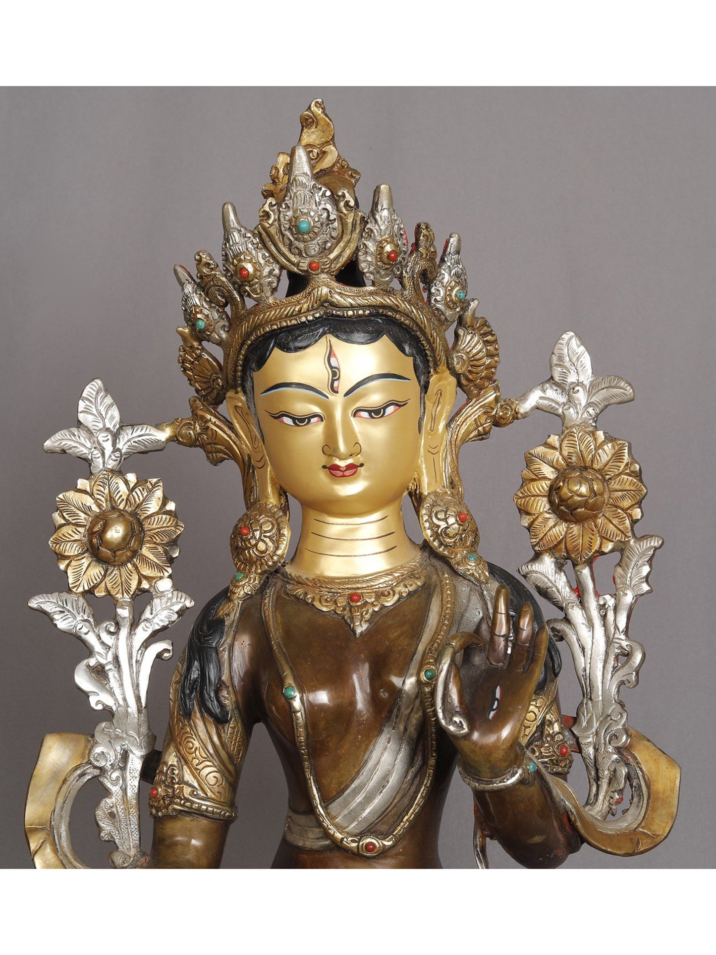 19" Buddhist Deity White Tara Copper Idol from Nepal | Nepalese Copper Statue