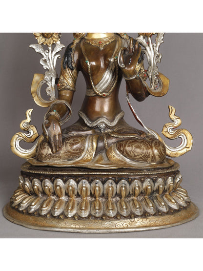 19" Buddhist Deity White Tara Copper Idol from Nepal | Nepalese Copper Statue