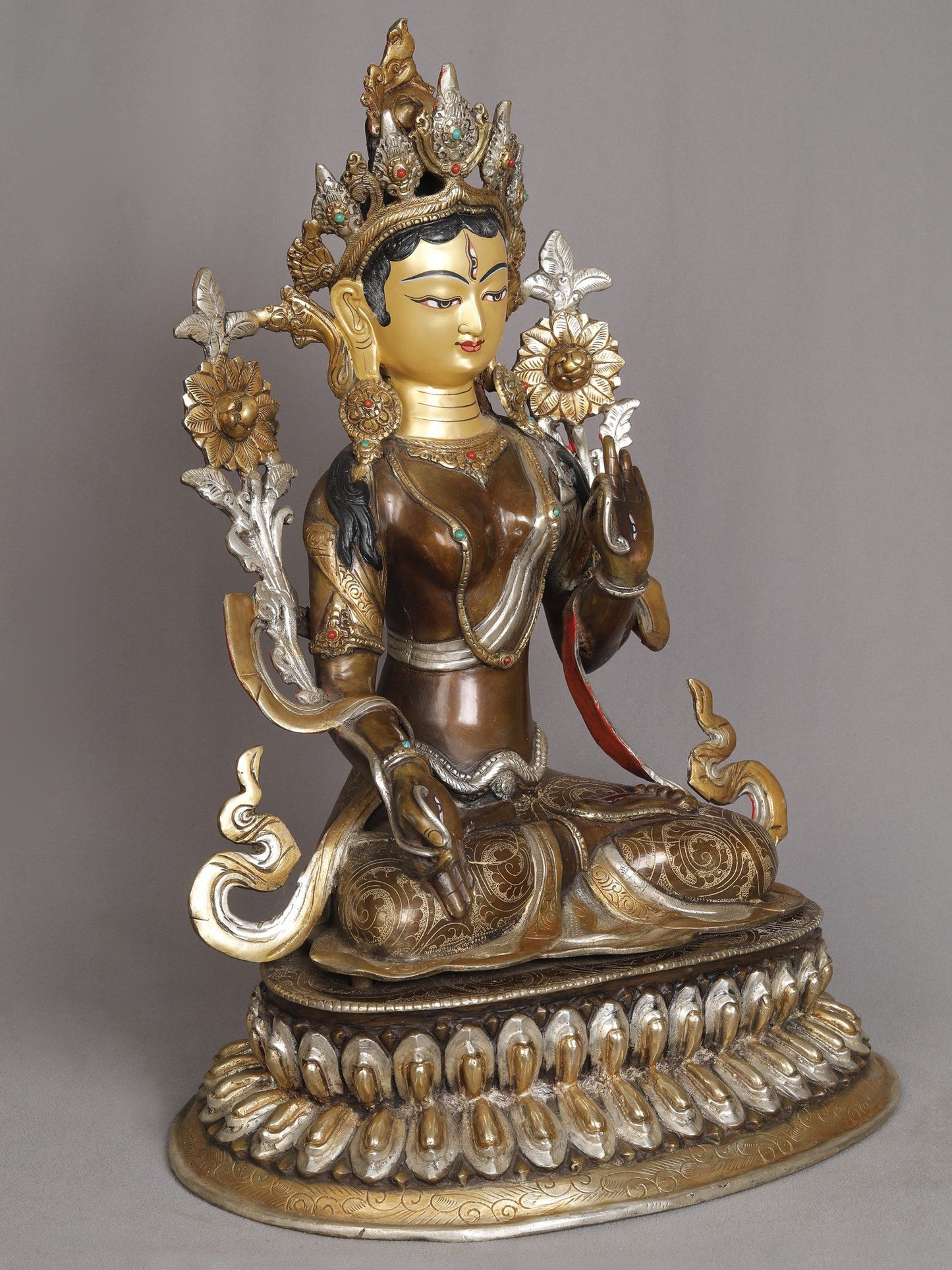 19" Buddhist Deity White Tara Copper Idol from Nepal | Nepalese Copper Statue