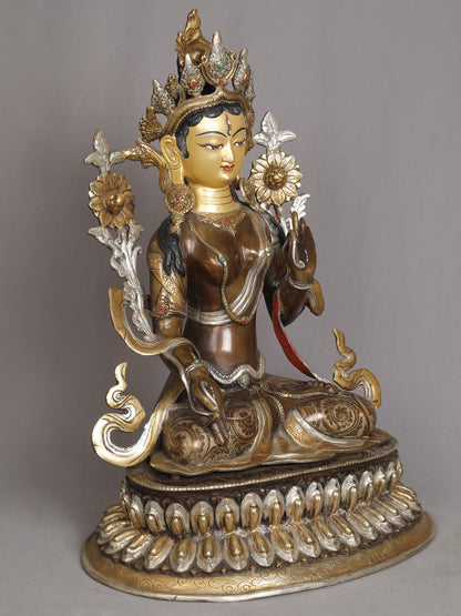 19" Buddhist Deity White Tara Copper Idol from Nepal | Nepalese Copper Statue