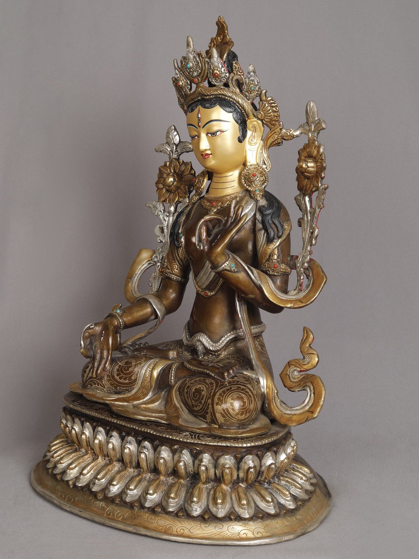 19" Buddhist Deity White Tara Copper Idol from Nepal | Nepalese Copper Statue