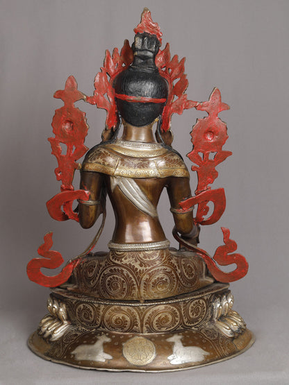 19" Buddhist Deity White Tara Copper Idol from Nepal | Nepalese Copper Statue