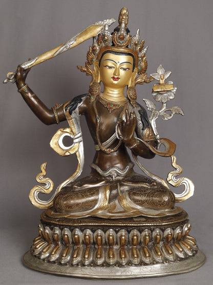 19" Buddhist Deity Manjushri Copper Sculpture | Statue from Nepal