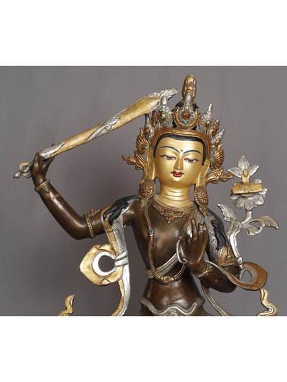 19" Buddhist Deity Manjushri Copper Sculpture | Statue from Nepal