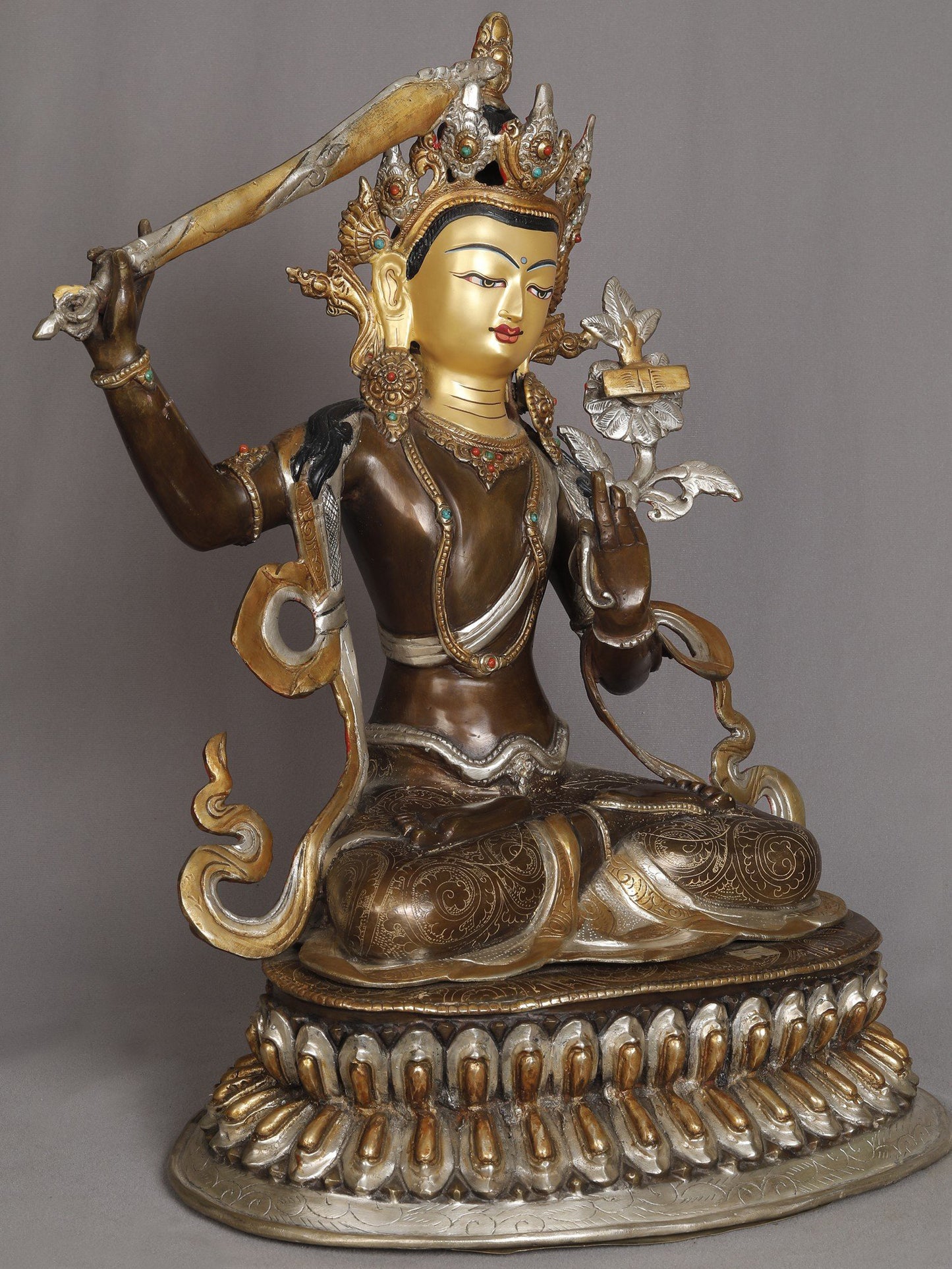 19" Buddhist Deity Manjushri Copper Sculpture | Statue from Nepal