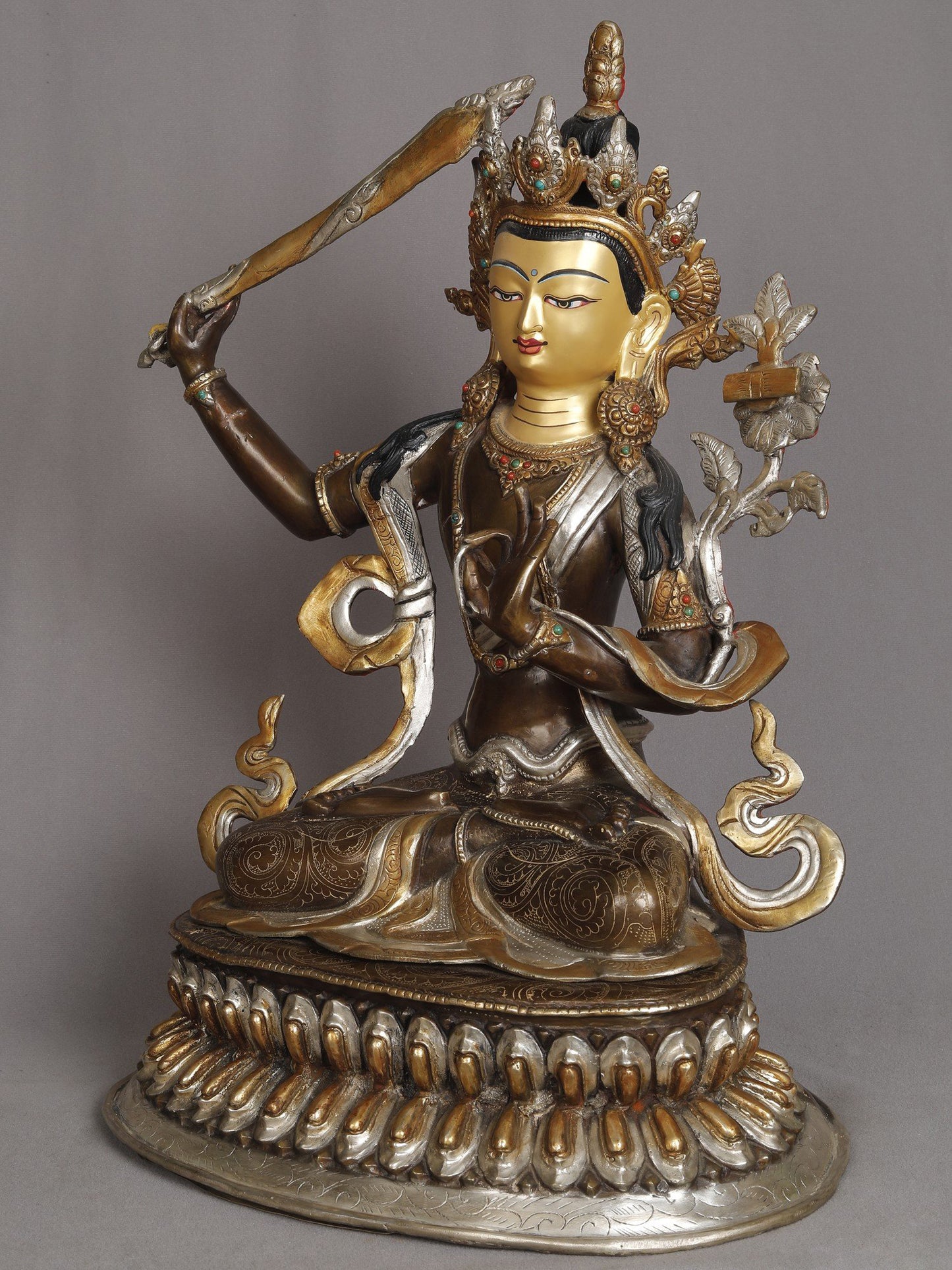 19" Buddhist Deity Manjushri Copper Sculpture | Statue from Nepal