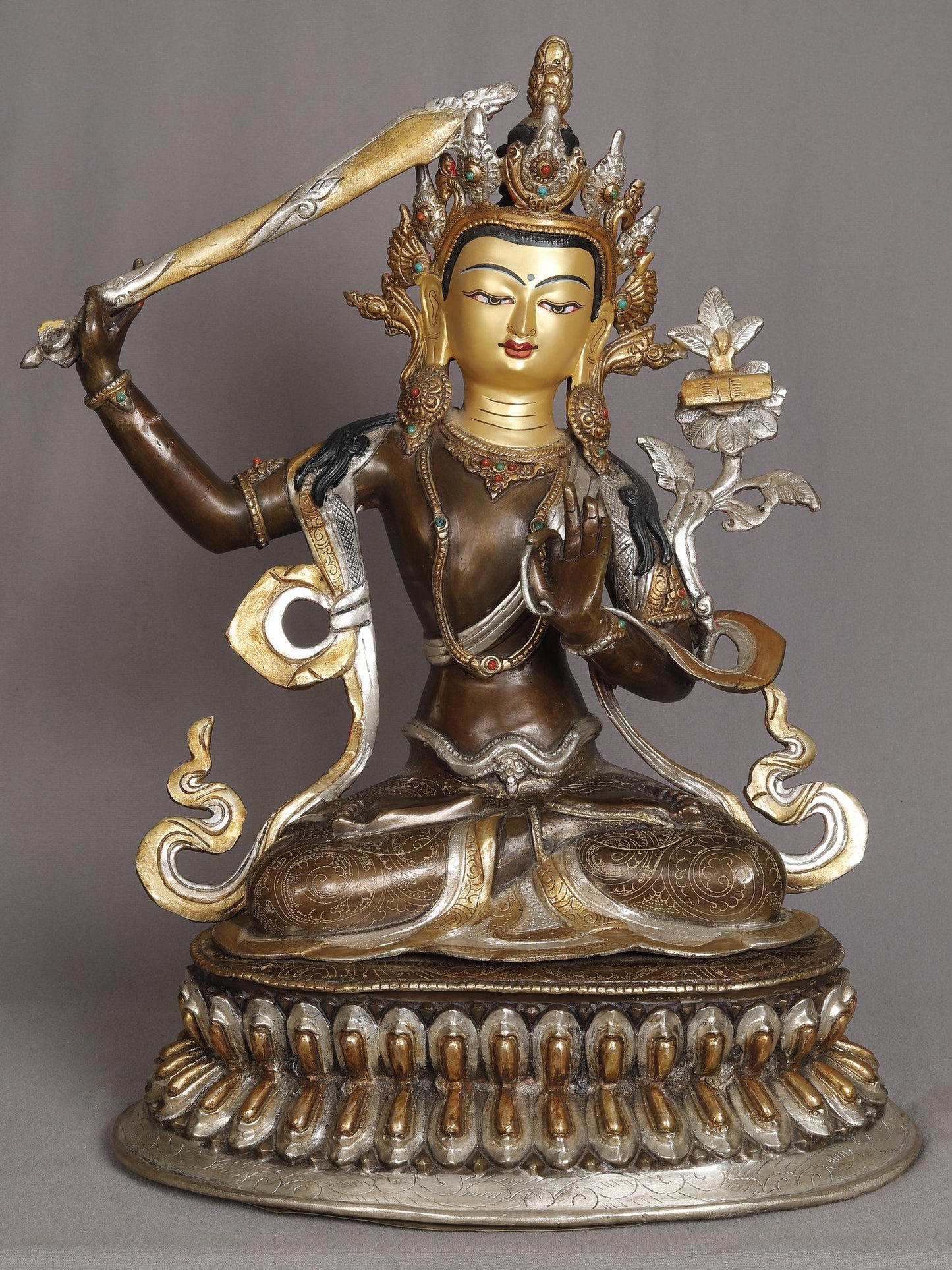 19" Buddhist Deity Manjushri Copper Sculpture | Statue from Nepal