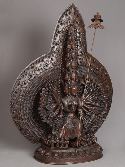 Ushnishasitatapatra From Nepal | Handmade Copper With Gold Statue