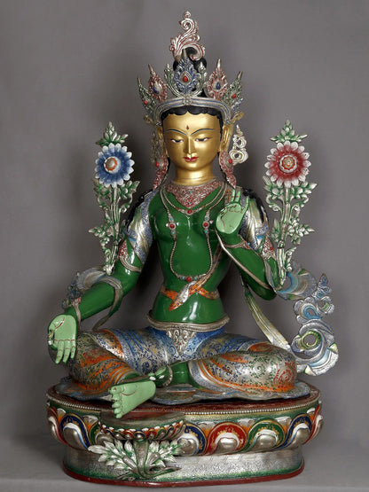 3.5 Feet Large Green Tara From Nepal | Handmade Sculpture