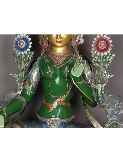 3.5 Feet Large Green Tara From Nepal | Handmade Sculpture