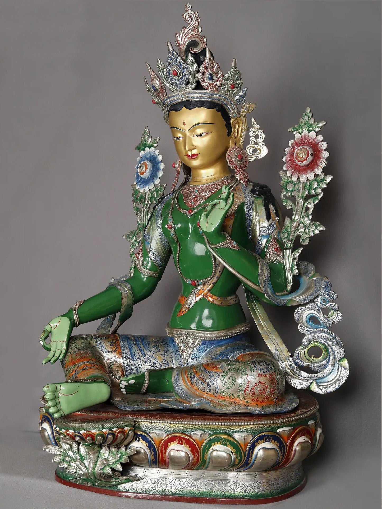 3.5 Feet Large Green Tara From Nepal | Handmade Sculpture