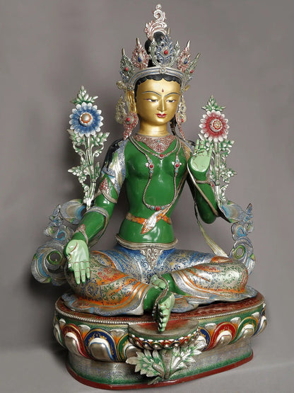 3.5 Feet Large Green Tara From Nepal | Handmade Sculpture