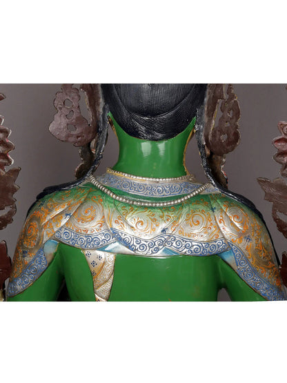 3.5 Feet Large Green Tara From Nepal | Handmade Sculpture