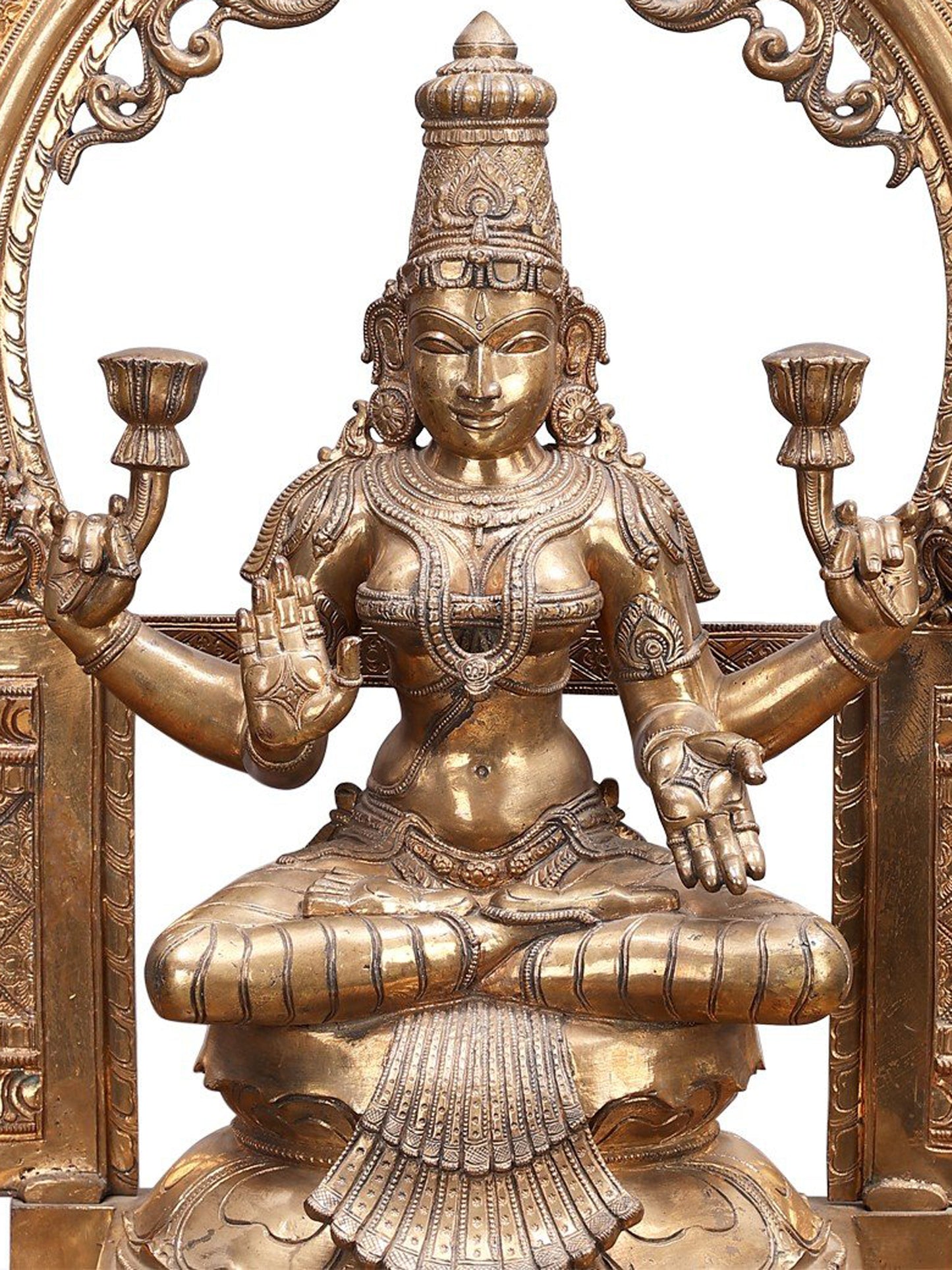 29" Sitting Goddess Lakshmi With Arch | Decorative Bronze Idol | Figurine For Gifting | Bronze Statue For Temple