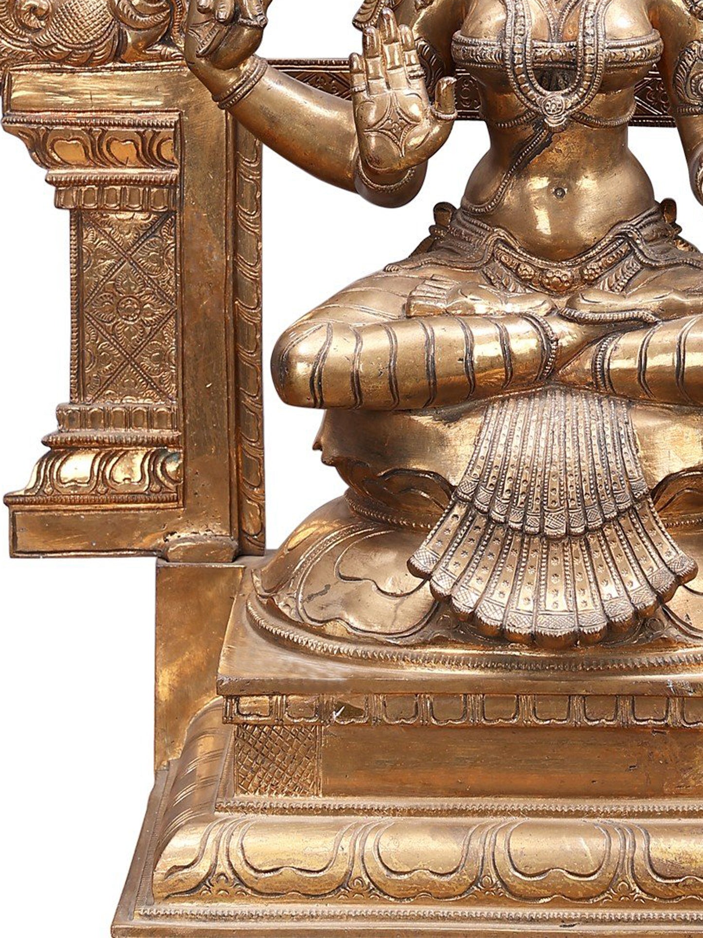 29" Sitting Goddess Lakshmi With Arch | Decorative Bronze Idol | Figurine For Gifting | Bronze Statue For Temple