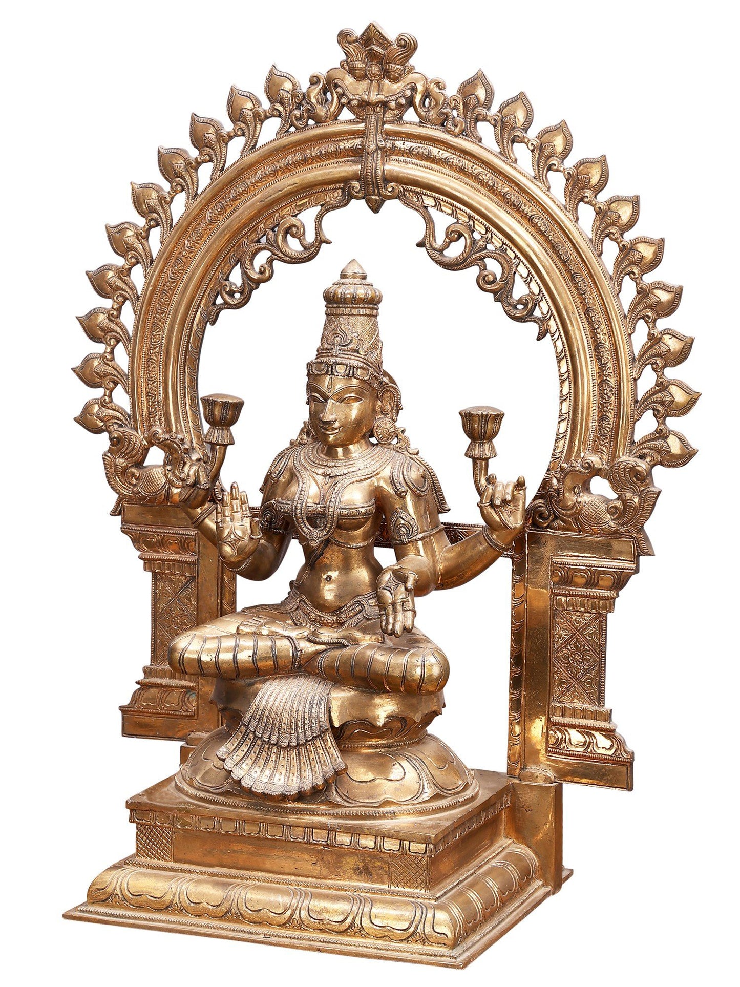 29" Sitting Goddess Lakshmi With Arch | Decorative Bronze Idol | Figurine For Gifting | Bronze Statue For Temple