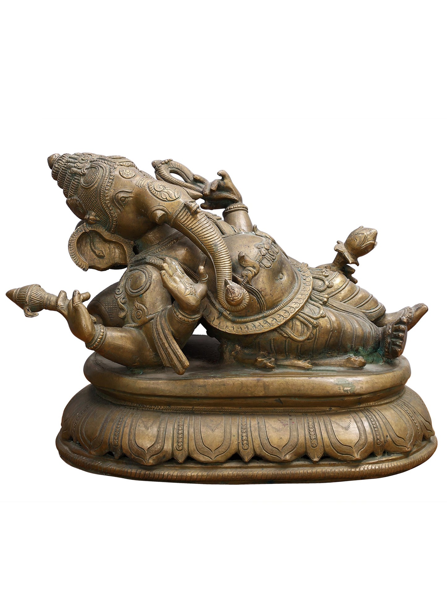 19" Reclining Lord Ganesha Bronze Sculpture | Decorative Bronze Idol | Figurine For Gifting | Bronze Statue For Temple