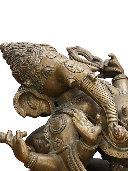 19" Reclining Lord Ganesha Bronze Sculpture | Decorative Bronze Idol | Figurine For Gifting | Bronze Statue For Temple