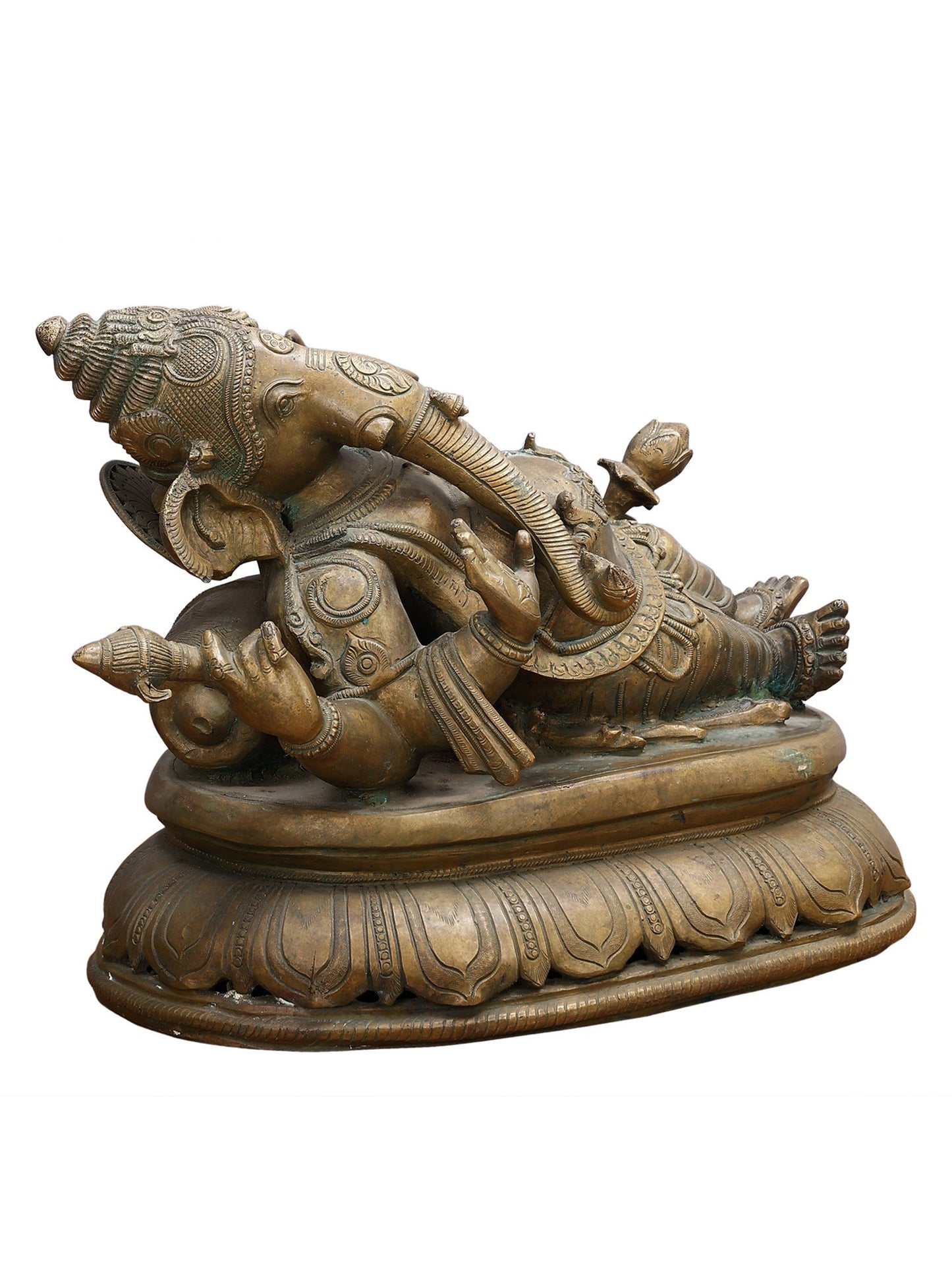 19" Reclining Lord Ganesha Bronze Sculpture | Decorative Bronze Idol | Figurine For Gifting | Bronze Statue For Temple