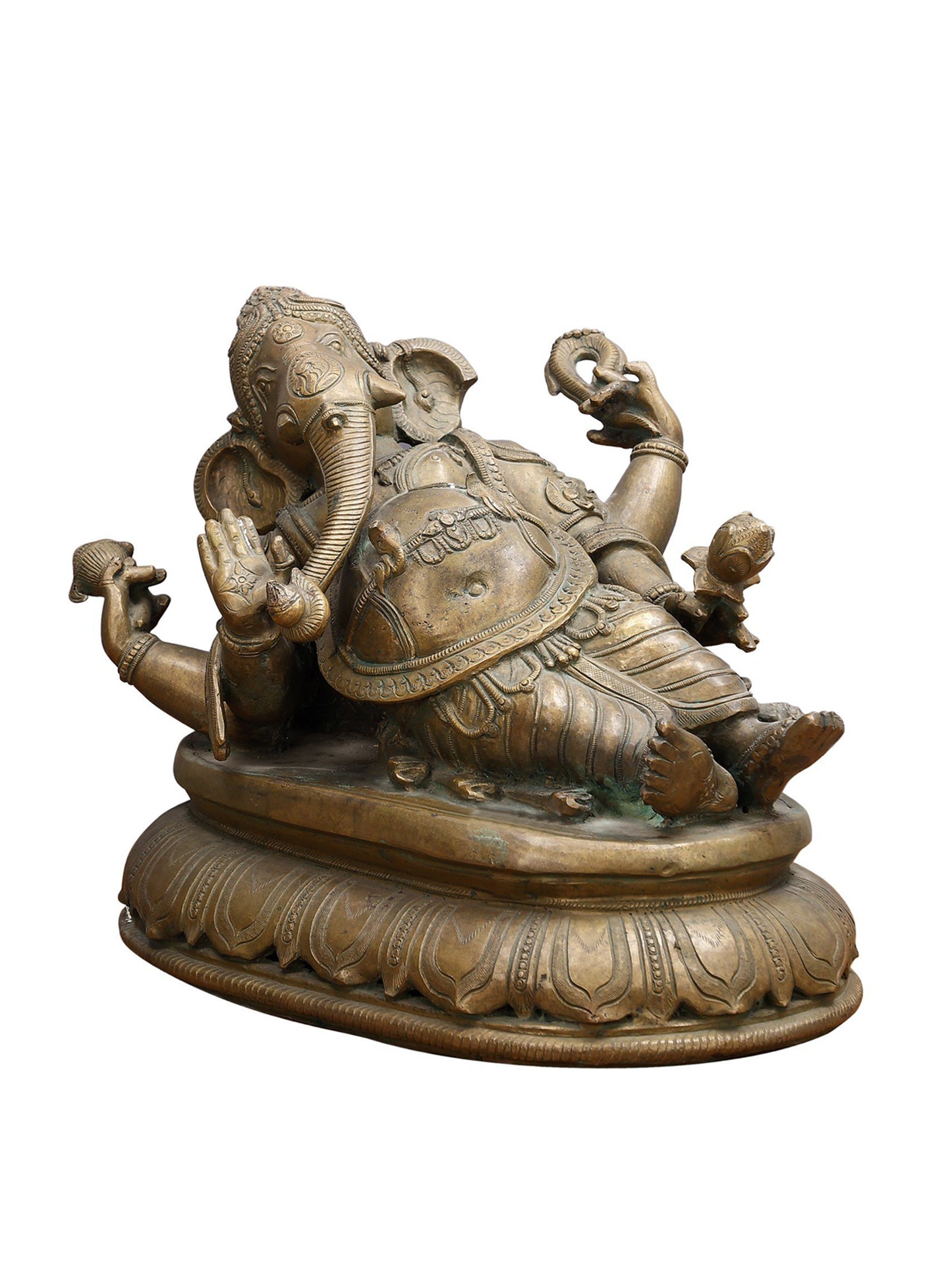 19" Reclining Lord Ganesha Bronze Sculpture | Decorative Bronze Idol | Figurine For Gifting | Bronze Statue For Temple