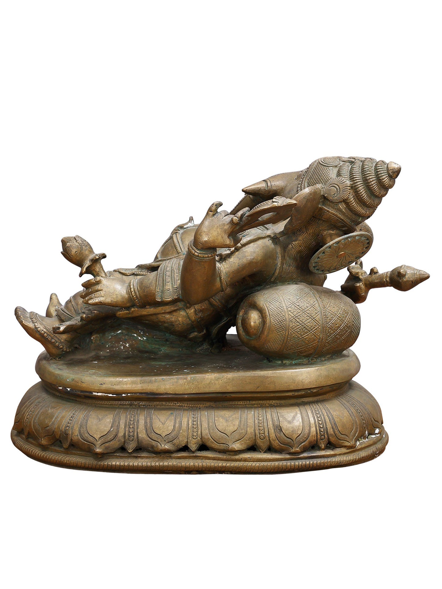 19" Reclining Lord Ganesha Bronze Sculpture | Decorative Bronze Idol | Figurine For Gifting | Bronze Statue For Temple