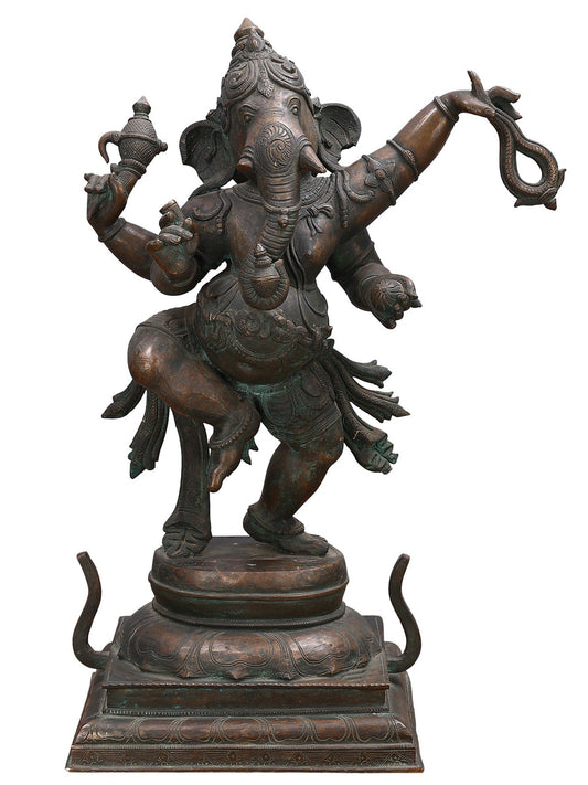 26" Dancing Ganesha Bronze Sculpture | Decorative Bronze Idol | Figurine For Gifting | Bronze Statue For Temple