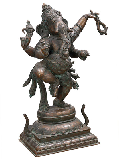 26" Dancing Ganesha Bronze Sculpture | Decorative Bronze Idol | Figurine For Gifting | Bronze Statue For Temple